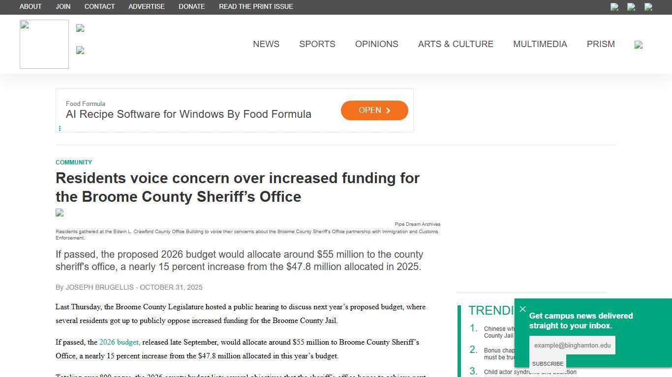 Residents voice concern over increased funding for the Broome County Sheriff’s Office - Pipe Dream