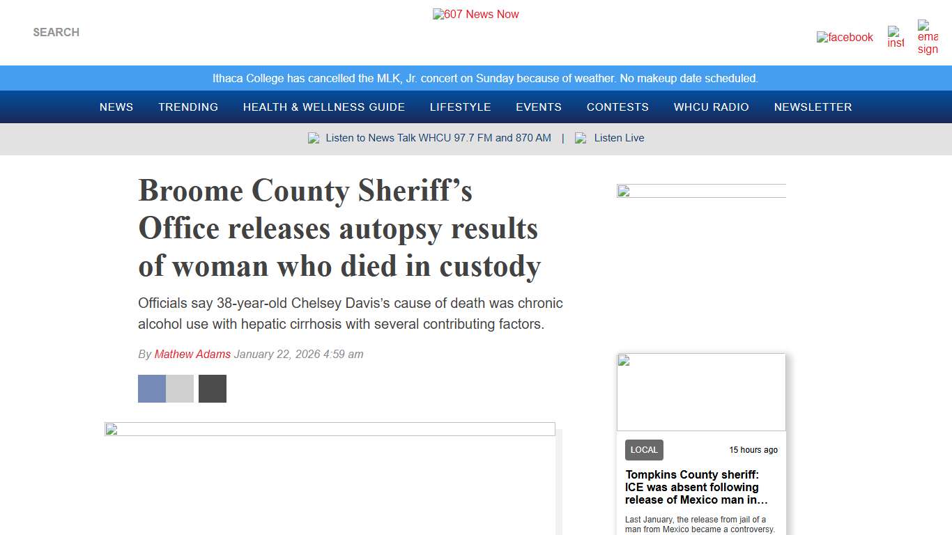 Broome County Sheriff’s Office releases autopsy results of woman who died in custody - 607 News Now