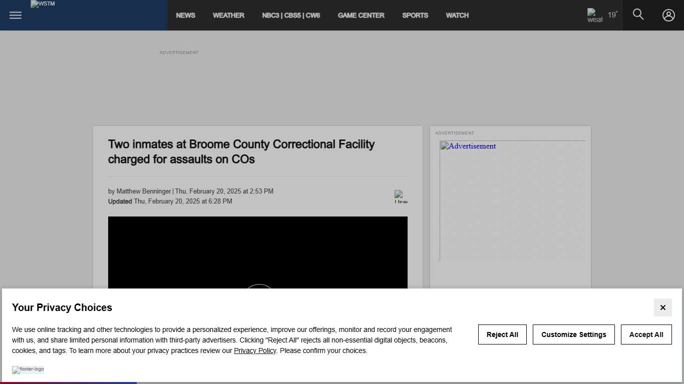 Two inmates at Broome County Correctional Facility charged for assaults on COs